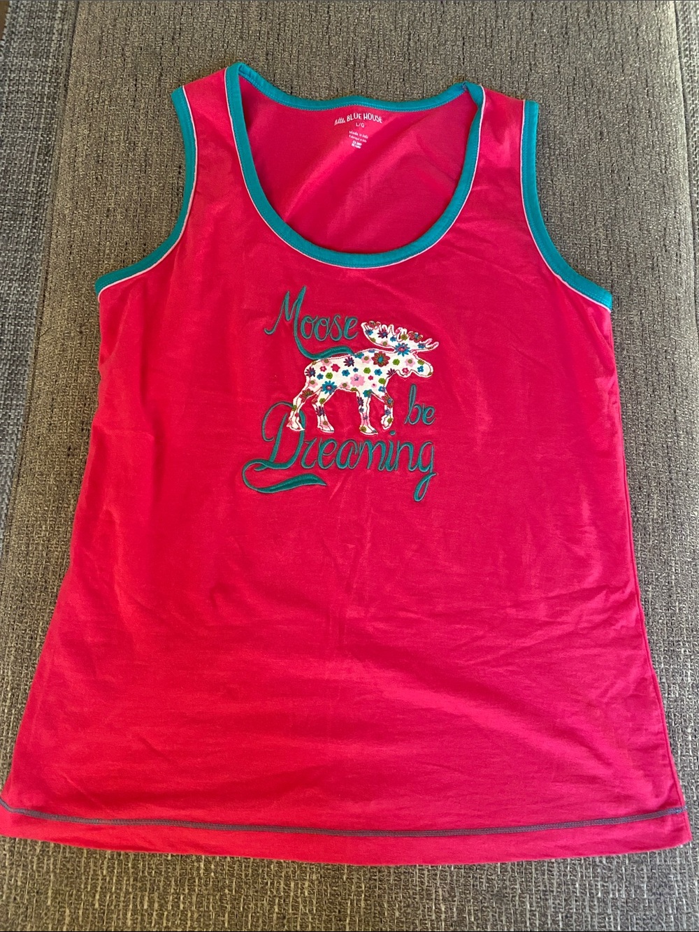 Little Blue House Hatley Hot Pink Moose Sleep Lounge Tank Teal Trim Large